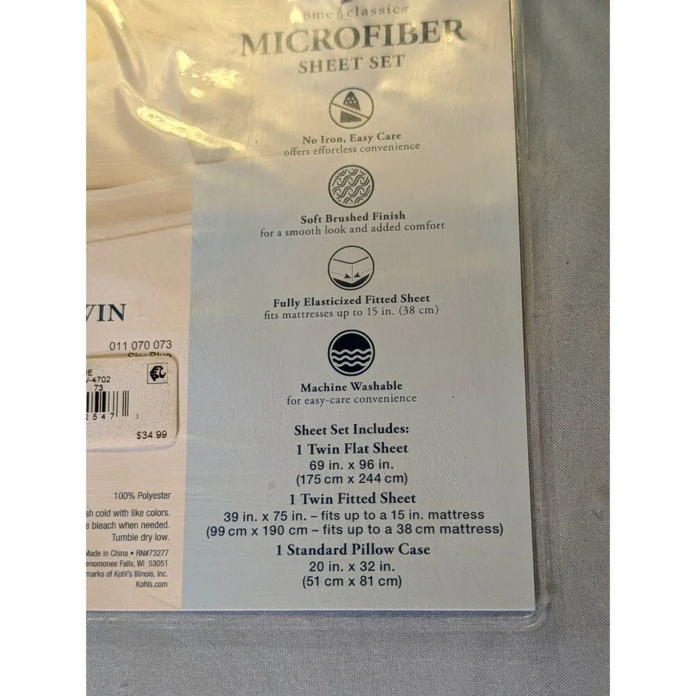 Home Classics Twin Microfiber Sheet Set Blue Solid Wrinkle-Resistant No Iron